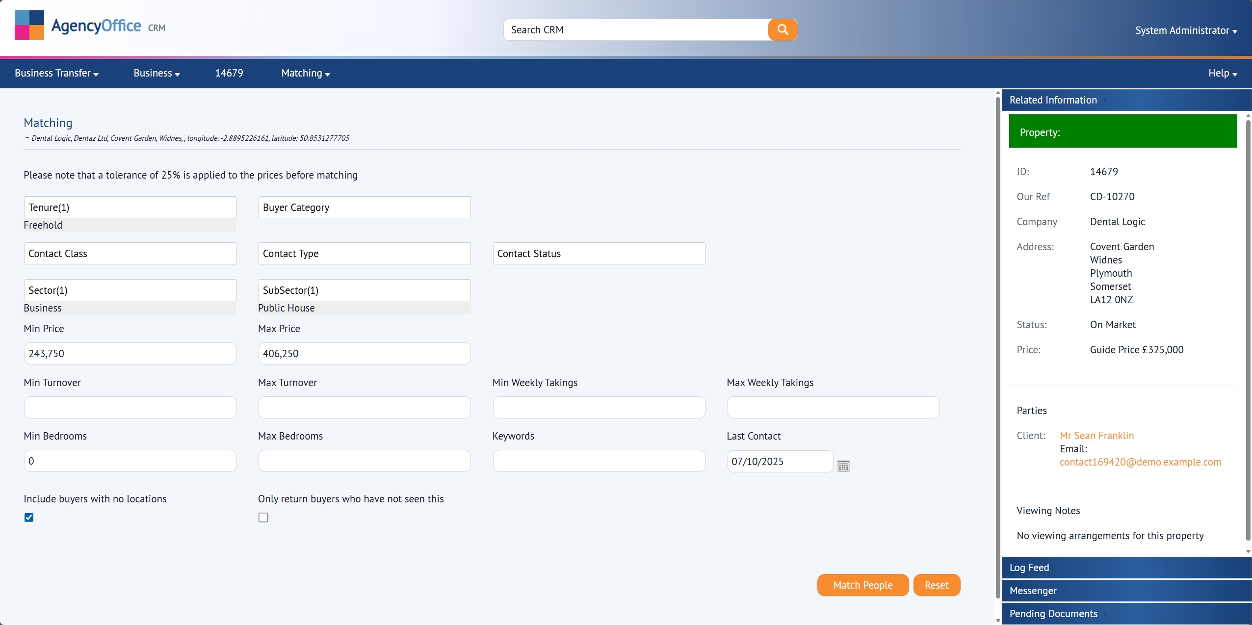 Applicant matching criteria in Agency Office