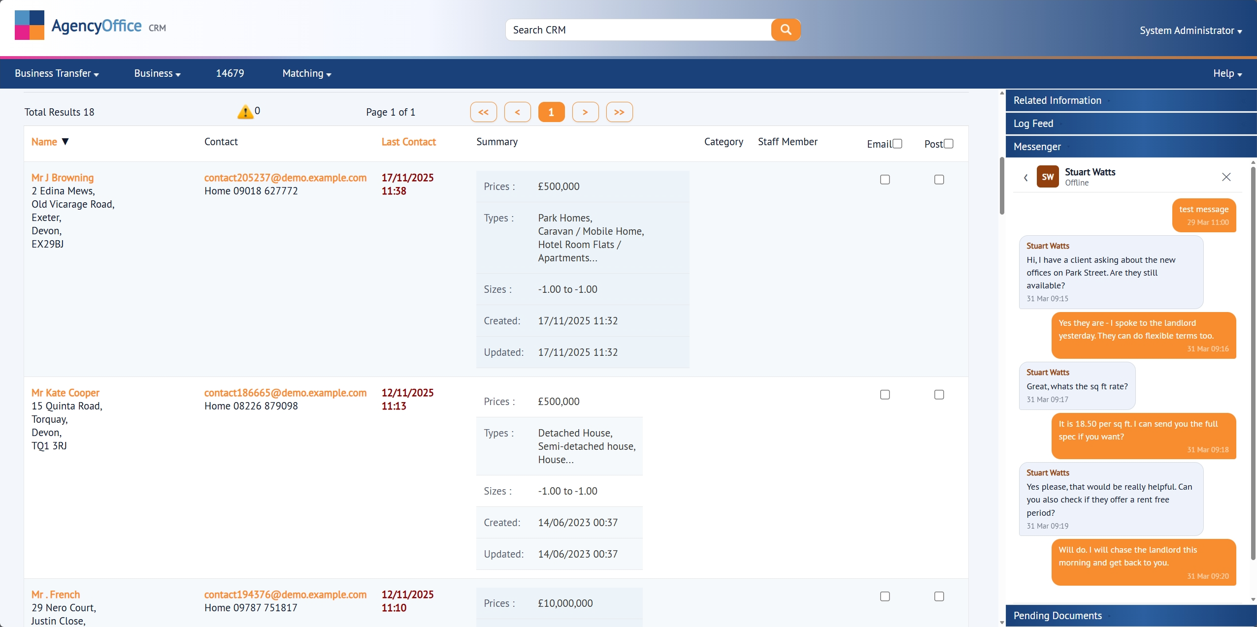 Applicant matching results in Agency Office