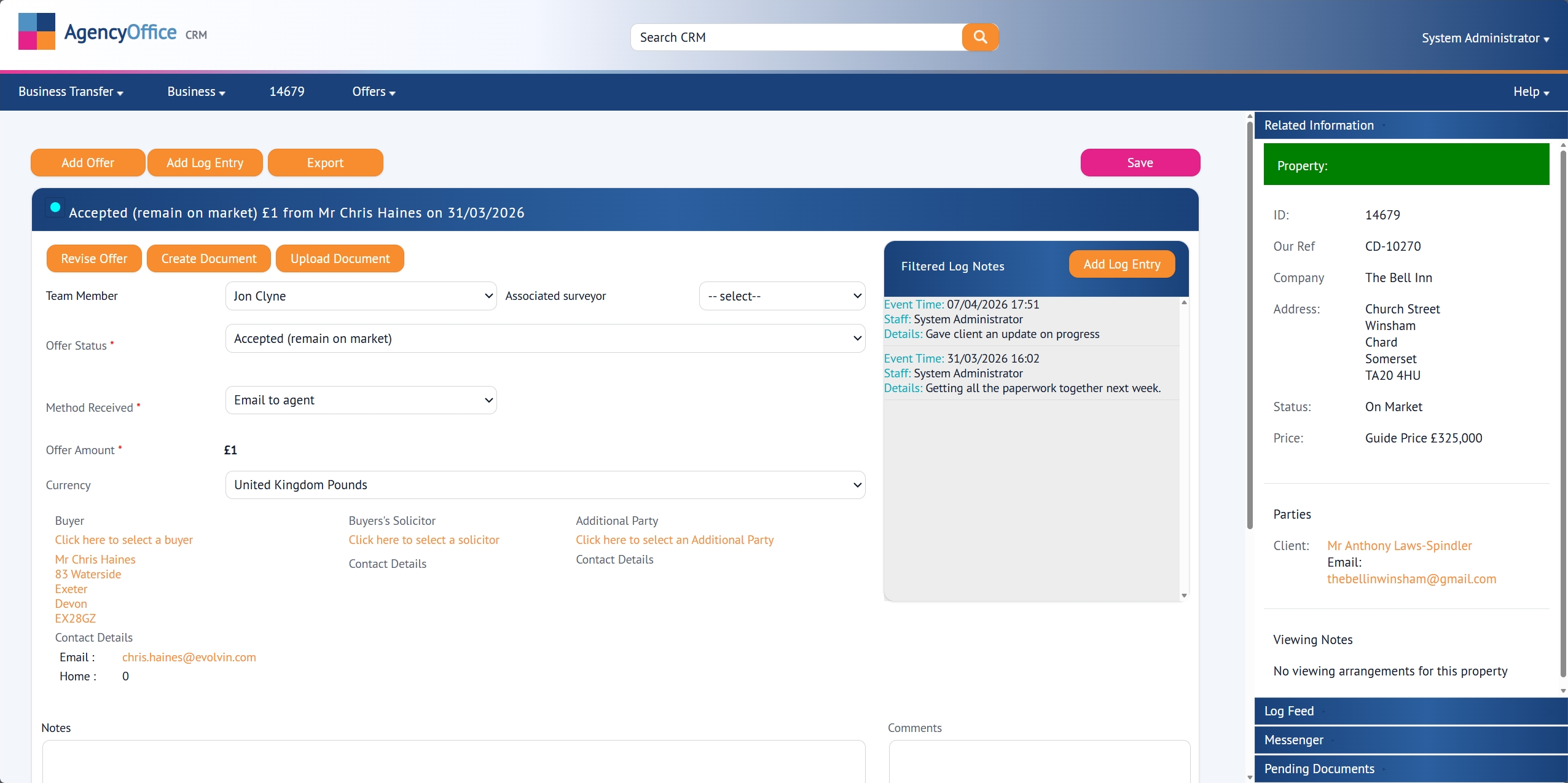 Offers management in Agency Office